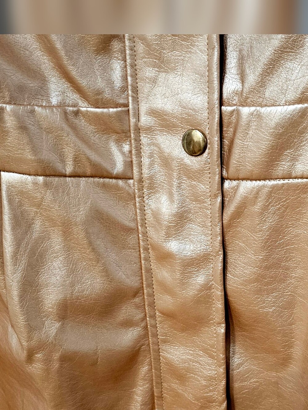 Chic Rosegold High Neck Long Sleeves Latex Jumpsuit. - Picture 7 of 15